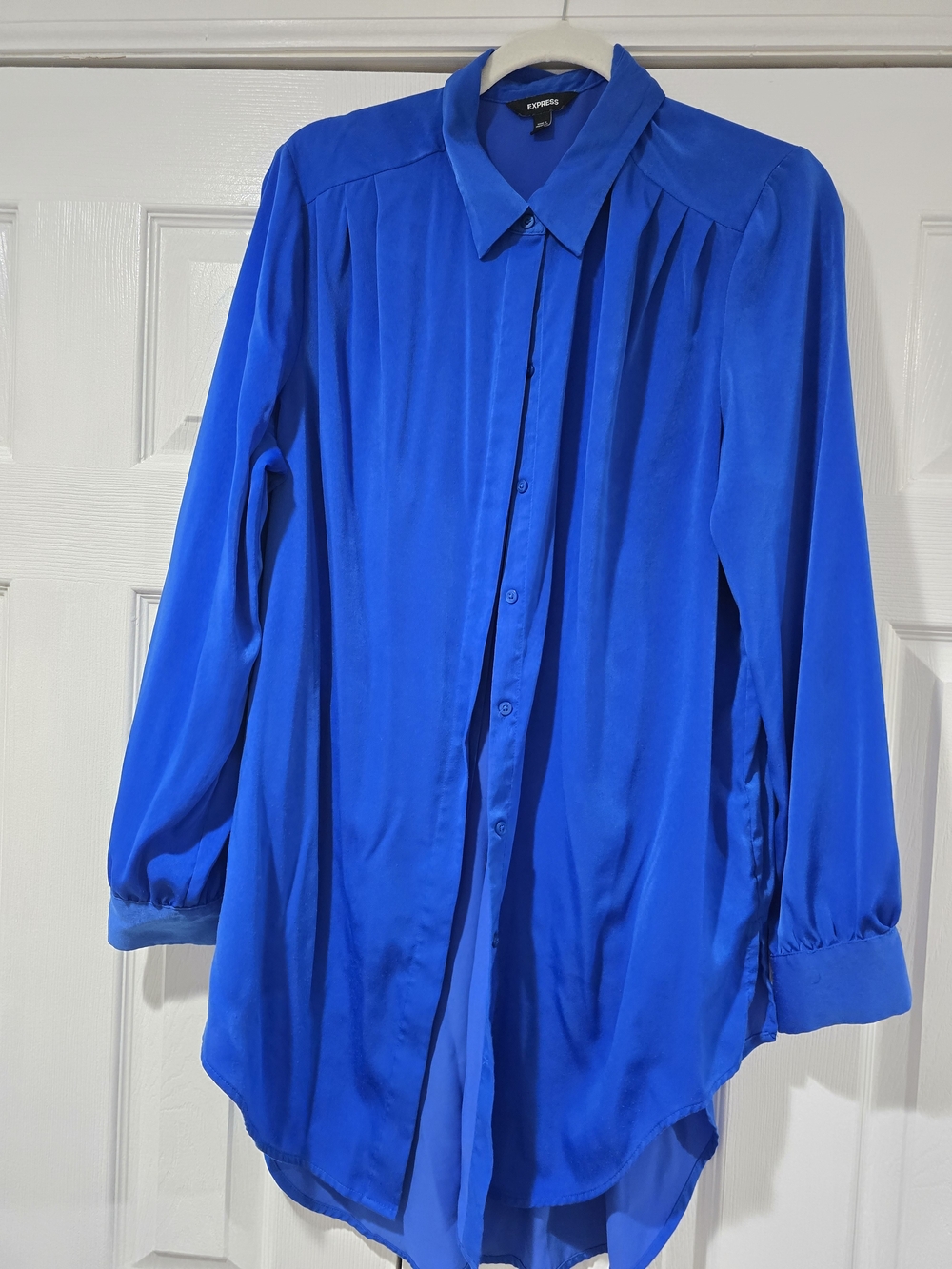 Express Women's Cobalt Blue Long-Sleeve Button Down Shirt